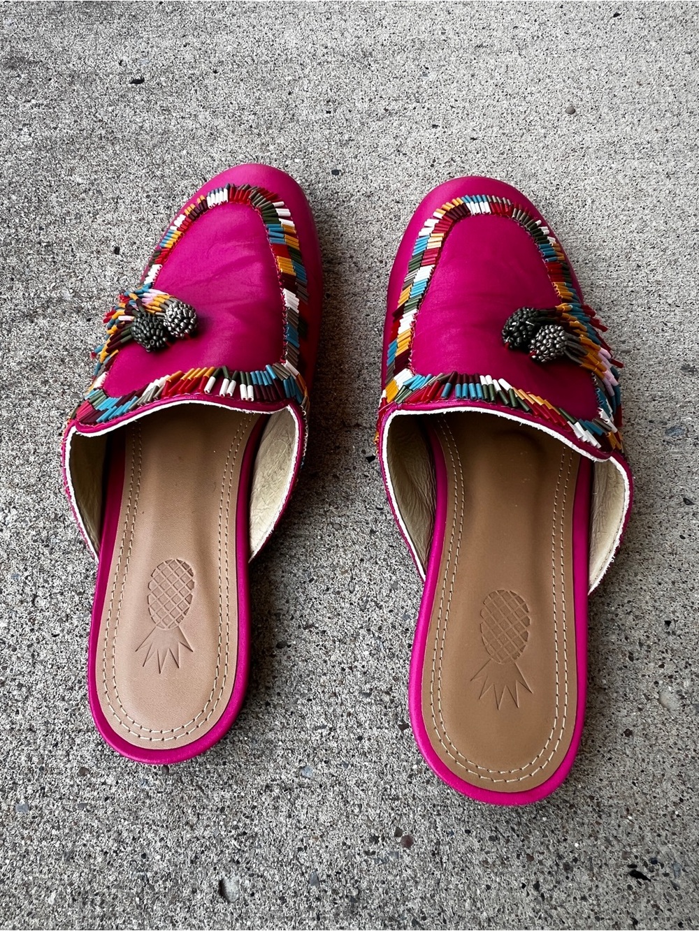 FARM Rio Hot Pink Beaded Tassel Slide Mules Size 8 - Picture 5 of 9